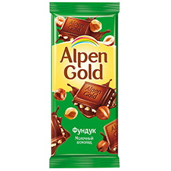 Шоколад молочный с фундуком Альпен Голд, 90 гр